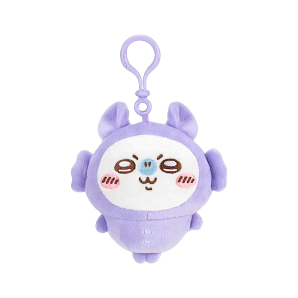 Purple Chiikawa pyjama plush keychain with face and small ear details