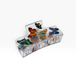 Clear box claw clip with colorful butterfly charms and open prongs