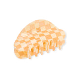 Checkered peach hair claw clip with teeth grips