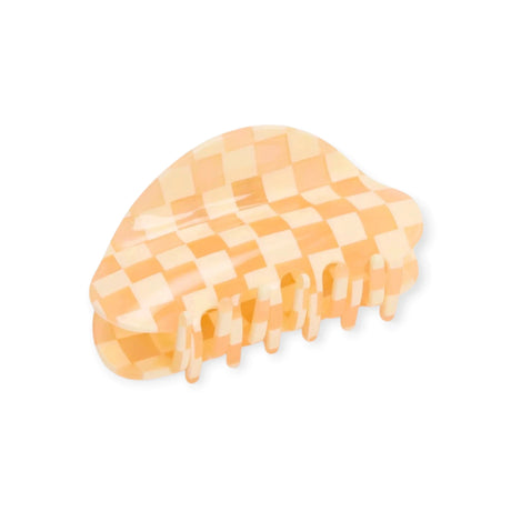Checkered peach hair claw clip with teeth grips