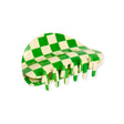 Green and white checkered claw clip with prongs, oval top