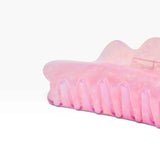 Iridescent lilac glitter claw hair clip with scalloped sides and hinged clasp