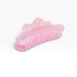 Iridescent lilac glitter claw hair clip with wide open prongs for holding hair