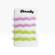 Wavy hair slide clips in lilac and lime, 4-piece set on display card