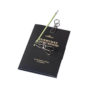 Collins Natural Incense Sticks set with single stick held by metal clip on black "Everyday Good Mood" packaging