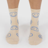 Baggu Crew Socks - Ecru Periwinkle Happy