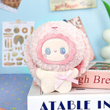 The Lucky Emma Fuzzy Family Keychain Blind Box features a plush toy with a pink fluffy hood, embroidered blue eyes, and a pink bow—perfect as a cute keychain or bag charm to add to your collection.