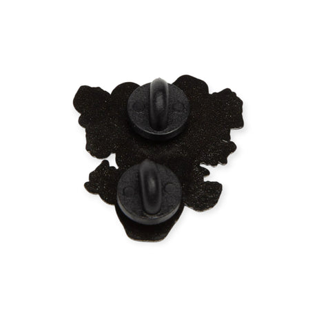 Rear view of Vincent van Gogh Sunflowers enamel pin showing black rubber pin backs, gallery image 1 file enamel-pin.webp