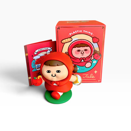 Red cartoon plastic toy figure with blind box packaging, Fatty Tale theme
