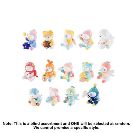 Set of 14 Finding Unicorn REPOLAR Day Dreams collectible figures in pastel costumes against white background