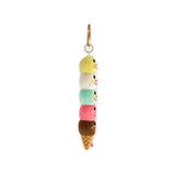 Five-scoop plush ice cream keychain with rainbow scoops and gold ring
