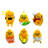 Discover six Gudetama plush keychains in themed outfits like sushi and avocado. These blind boxes, perfect for a fun surprise, make delightful bag clips.