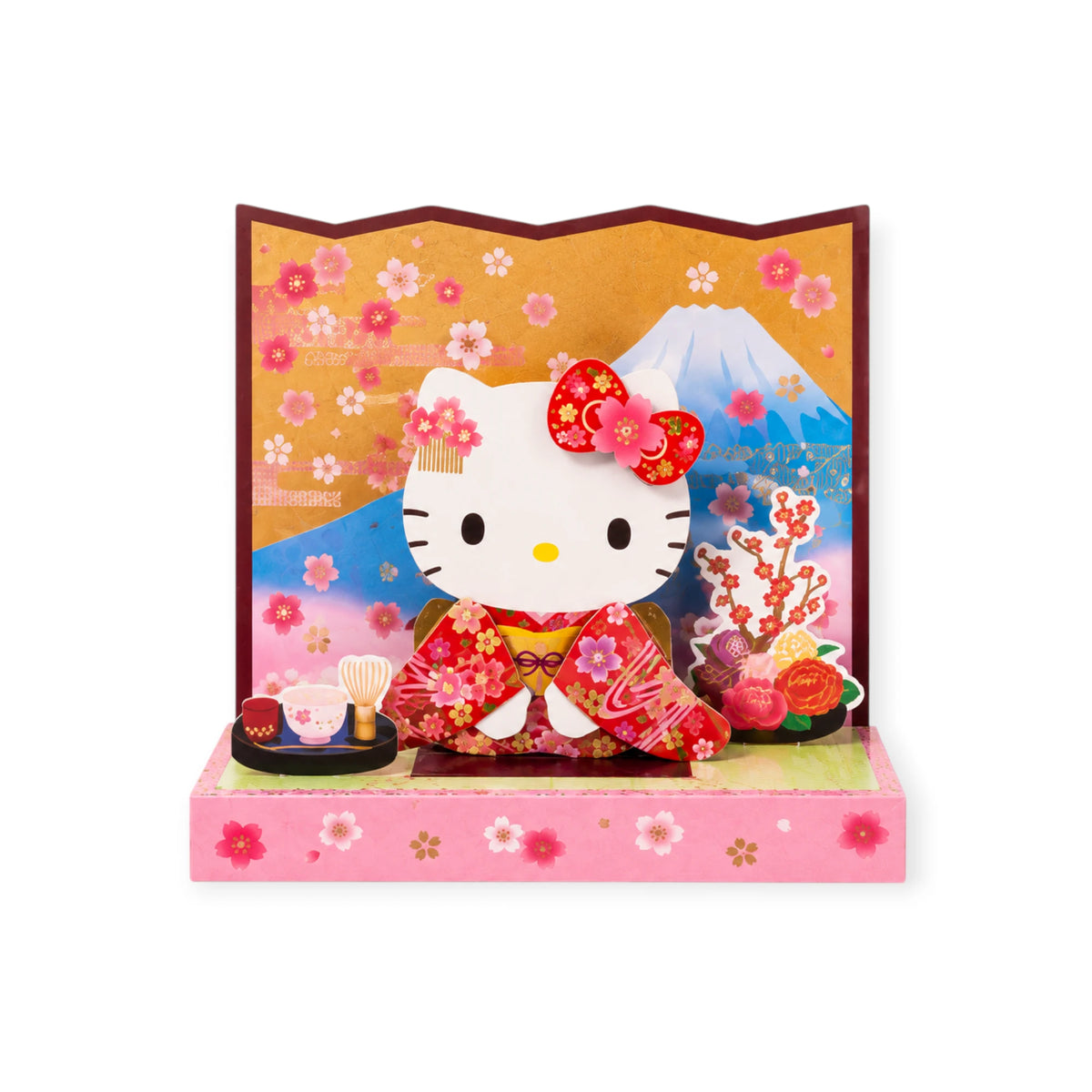 Hello Kitty 3D popup card with floral scene and standing Kitty figure