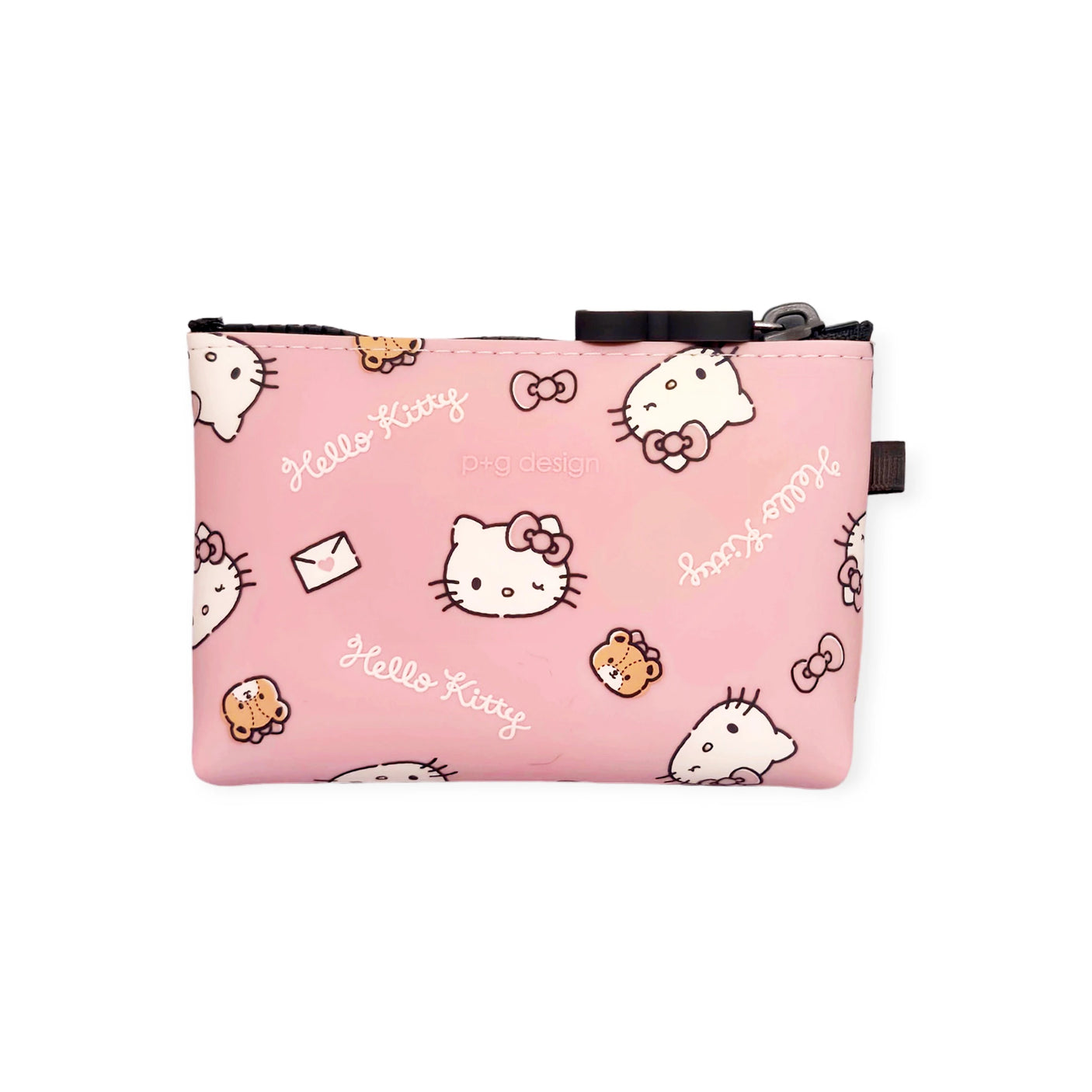 Introducing the delightful Hello Kitty Zipper Pouch Case, crafted from durable silicone and featuring an assortment of cute Hello Kitty faces, bows, and little bears. The sleek black zipper at the top keeps your essentials secure and stylish.