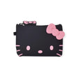 The Hello Kitty Zip Case - Black showcases a minimalist cat face design with pink ears, bow, and whiskers. Its soft silicone finish adds elegance to this charming Hello Kitty zipper pouch.