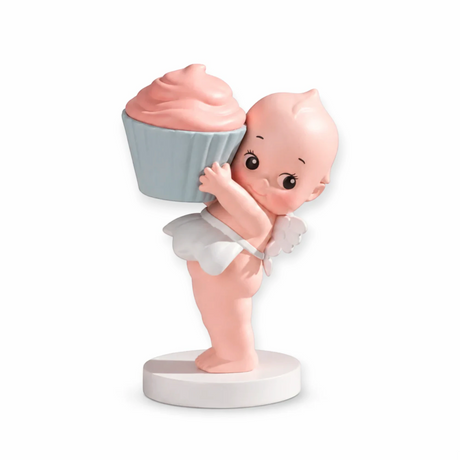 Kewpie holding things blind box figurine with blue bowl and pink heart topping