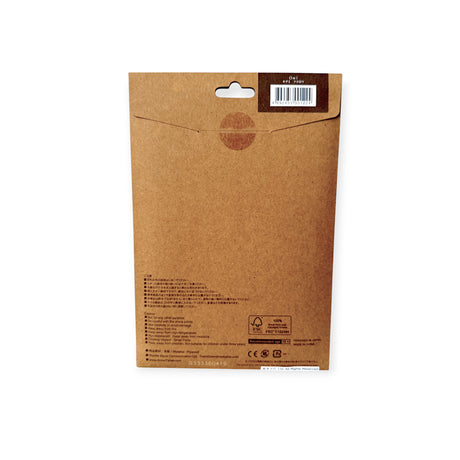 Back of Ki-Gu-Mi Wooden Owl Puzzle packaging with barcode and product information on brown kraft paper