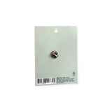 Metal kitten pin back on light green backing card, round silver tone