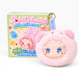 Pink plush bag charm with character face and gold keyring