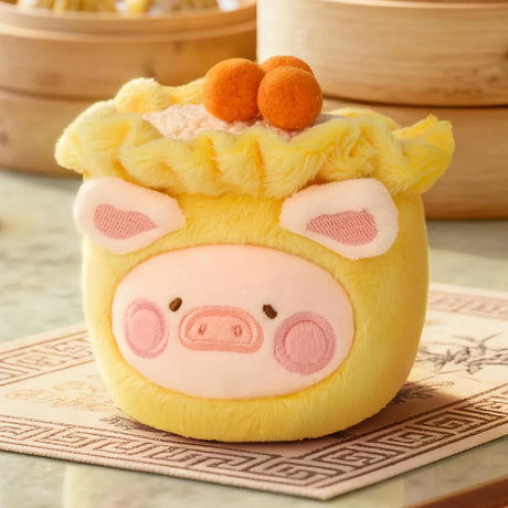 LuLu The Piggy - Dim Sum Food Hunter Keychain Blind Box featuring a plush piggy in a yellow siu mai dumpling costume by LuLu The Piggy