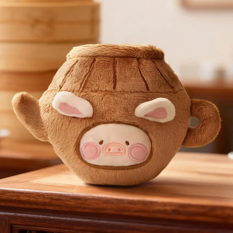 LuLu The Piggy - Dim Sum Food Hunter Keychain Blind Box featuring a plush piggy in a brown steamer basket costume by LuLu The Piggy