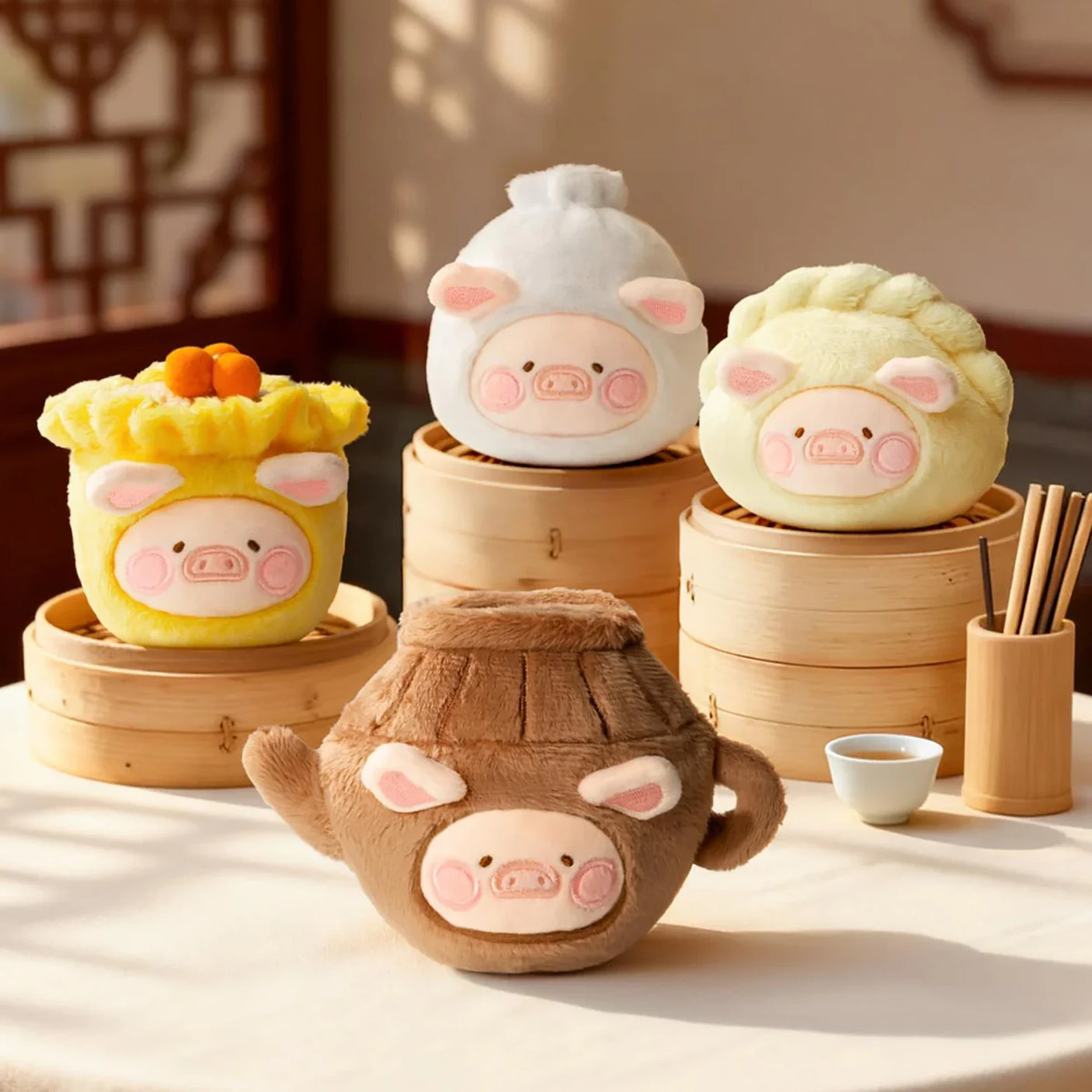 LuLu The Piggy - Dim Sum Food Hunter Keychain Blind Box featuring piggy plush toys styled as dim sum characters by LuLu The Piggy