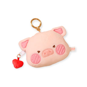Soft plush LuLu the Piggy pouch bag charm with heart keyring clip for small essentials storage