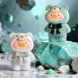 LuLu The Piggy - Mini Teddy Ore Series Blind Bag showing two cracked texture Mini Teddy figures in mint green and white with bows by LuLu The Piggy