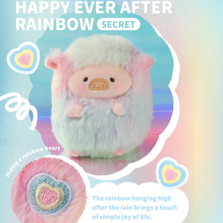 LuLu The Piggy - Rainbow Sheep Plush Blind Box by LuLu The Piggy features a pastel plush toy with a rainbow pattern, ideal as a keychain or for fans and collectors of the Rainbow Sheep series. Heart and rainbow graphics add a positive touch.