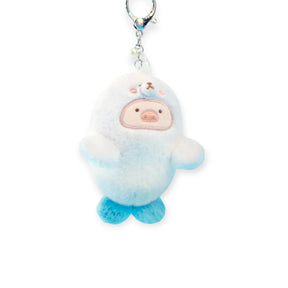 Bring LuLu the Piggy - Baby Seal LuLu Plush Keychain by LuLu The Piggy on your next Ocean Adventure—a cute, round blue and white seal with a small bear face, blue flippers, and a silver keyring and clasp.