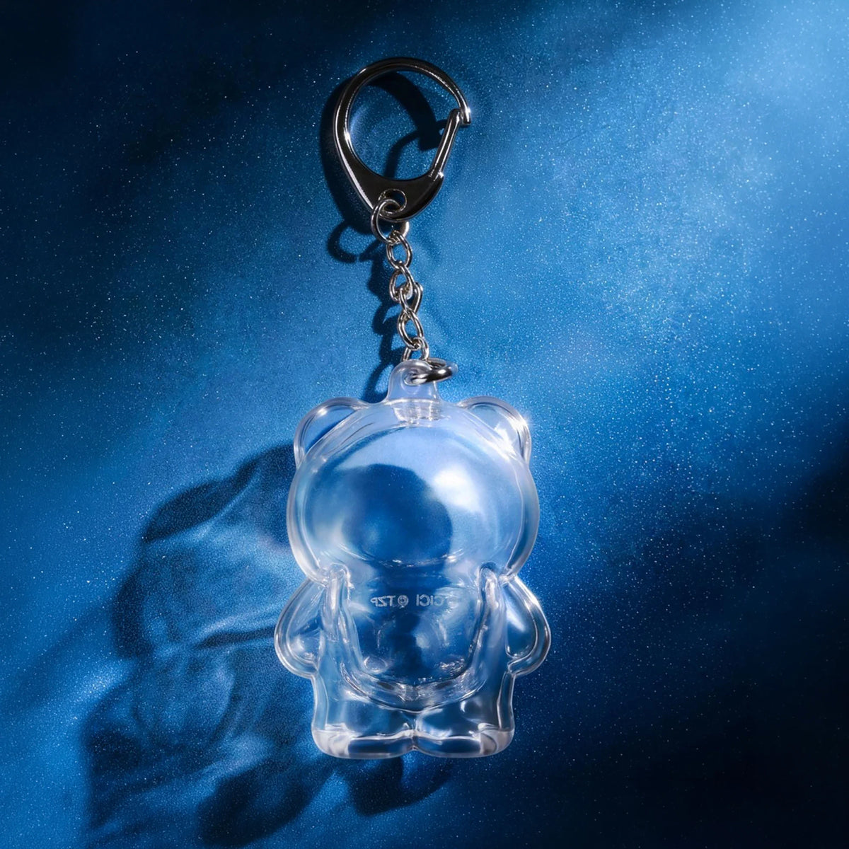 Clear teddy keychain charm with metal ring and hanging chain
