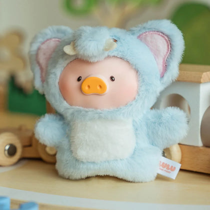 Light blue plush animal puppet keychain with pig face and ear hood
