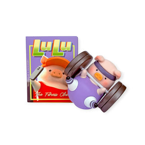 A LuLu The Piggy - Fitness Club Blind Box by LuLu The Piggy features a flocked toy pig in workout gear with a headband and dumbbell, perfect for collectors.