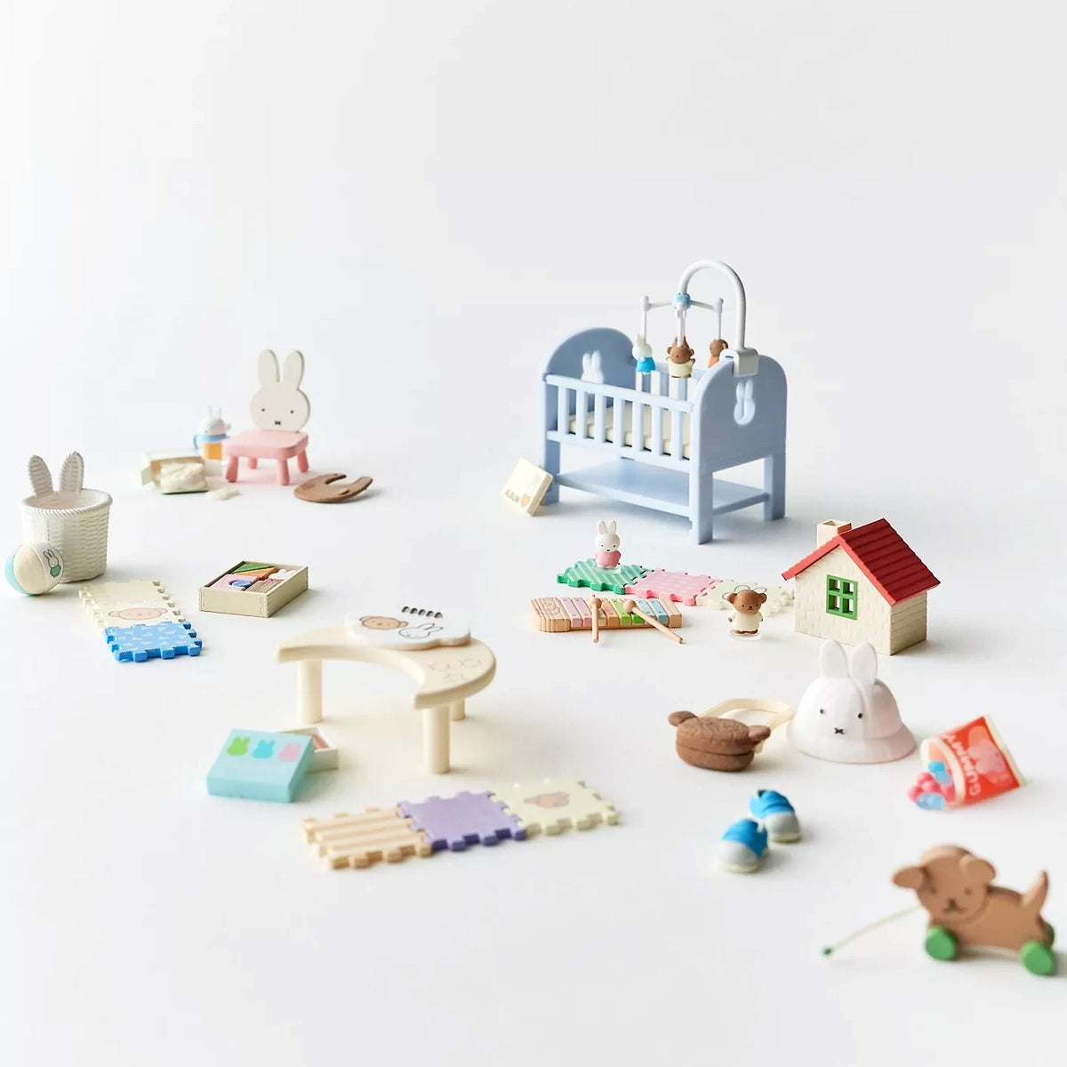 Mini baby room playset accessories with furniture, toys, and figures