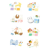 Baby room blind box accessory set with various nursery furniture and character toys