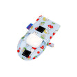 Light blue puffy earbuds case with cartoon bugs and flowers; holds two earbuds
