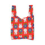Baggu x Miffy Flower tote bag, red with white bunnies and blue flowers