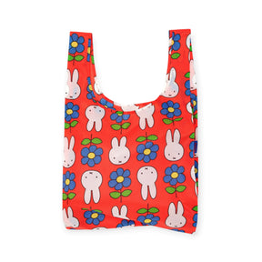 Baggu x Miffy Flower tote bag, red with white bunnies and blue flowers