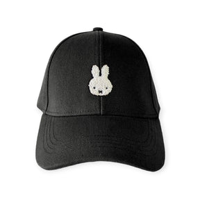 Front view of black Miffy Bunny Cap with embroidered white Miffy face centered on brim gallery position one