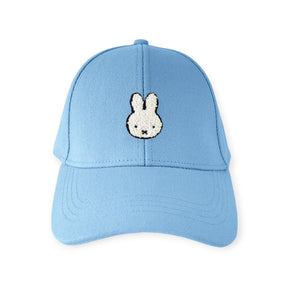 Front view of light blue cap with embroidered white Miffy Bunny head centered on the front panel gallery position 1