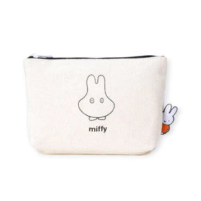 Off-white canvas zipper pouch with Miffy ghost line art front and black zipper