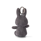 Charcoal Miffy Keychain Corduroy, 10cm, resembling a plush rabbit with ribbed texture, shown from the back.