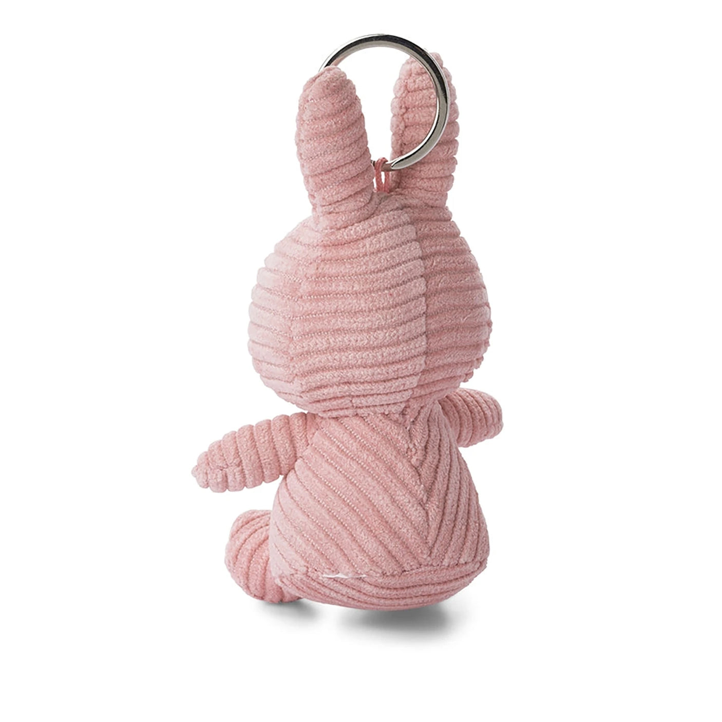 The Miffy Keychain Corduroy 10cm in Dusty Rose features a round metal loop and showcases the back view.