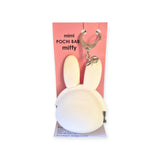 Charming white bunny-shaped coin purse with keychain, made from Japanese silicone, named "Miffy Keychain Coin Pouch - White" by Miffy, beautifully displayed on a pink card background.