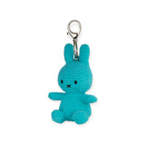 Miffy Corduroy Keychain 10cm - Teal showing a teal corduroy bunny keychain with metal clasp by Miffy