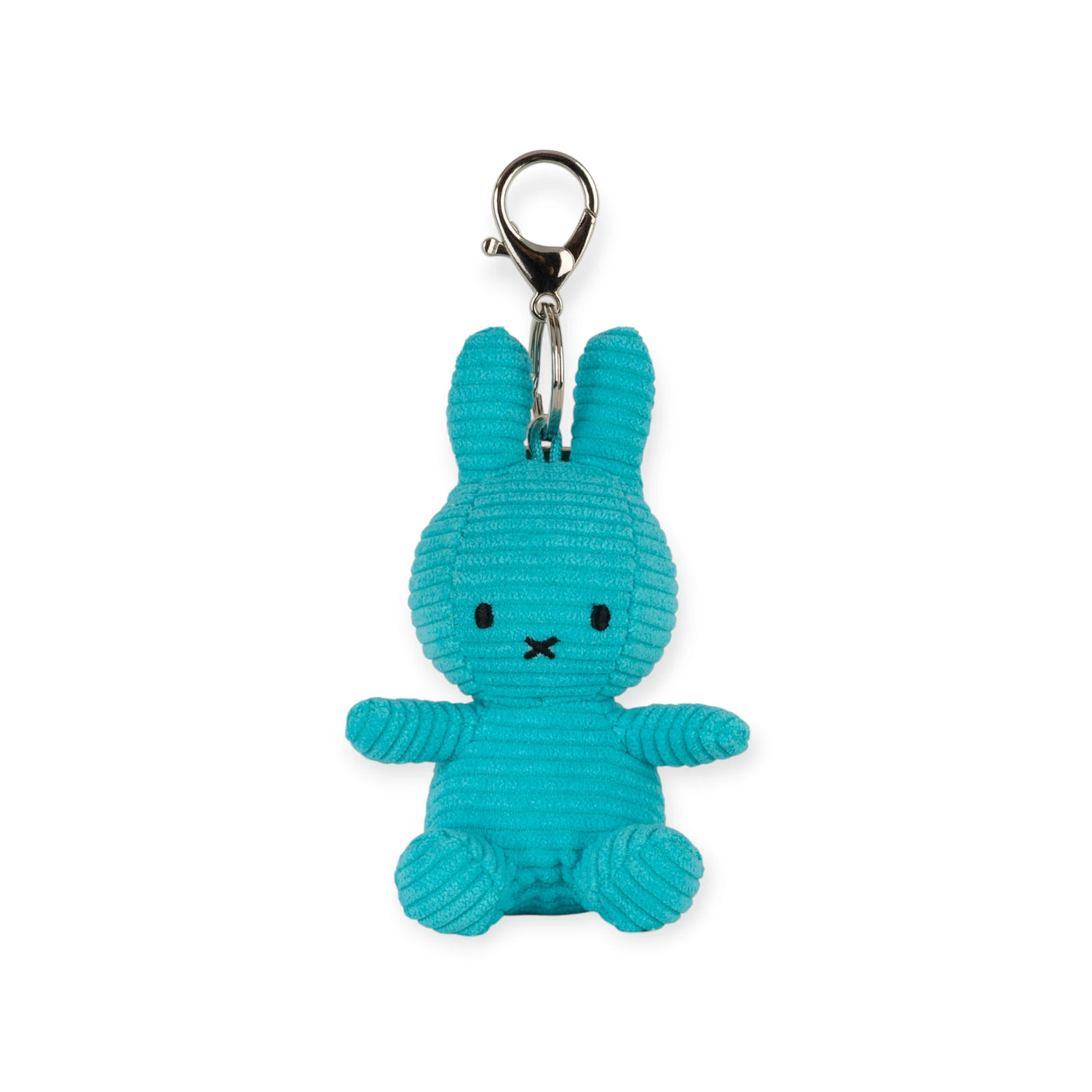Miffy Corduroy Keychain 10cm - Teal showing a soft corduroy bunny figure with metal clasp by Miffy