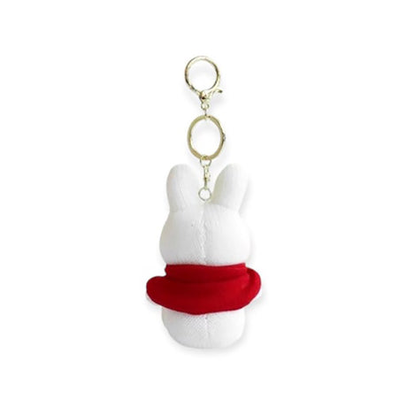Miffy Knitted Scarf Plush Keychain showing white bunny figure wearing red knitted scarf with metal keyring by Miffy