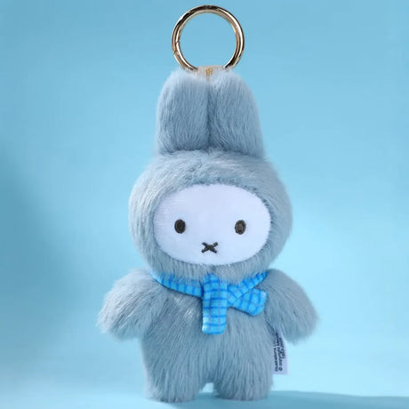 The VIPO x Miffy Macaron 2 Plush Keychain - Blind Box by Miffy features a gray rabbit-shaped plush with a white face, black embroidered features, and a blue striped scarf—an adorable pastel-themed surprise for any Miffy fan.