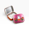 Miffy pill tin open with silver lid, orange base, tulip Miffy print