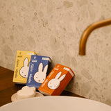 Miffy soap in colorful boxes with a white rabbit-shaped bar soap
